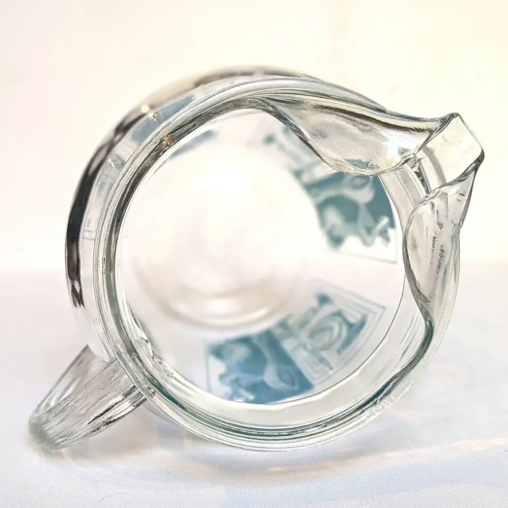 RARE Vintage MCM Glass Pitcher w/ Aqua & Gold Musical Instruments & Notes